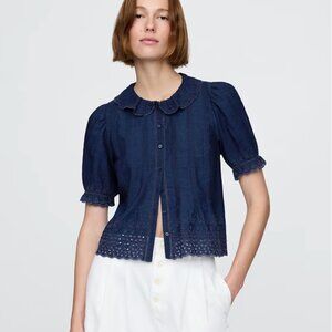 Women's Navy Eyelet Blouse